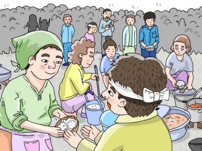시민들에게 주먹밥을 만들어 나누어 주던 양동시장